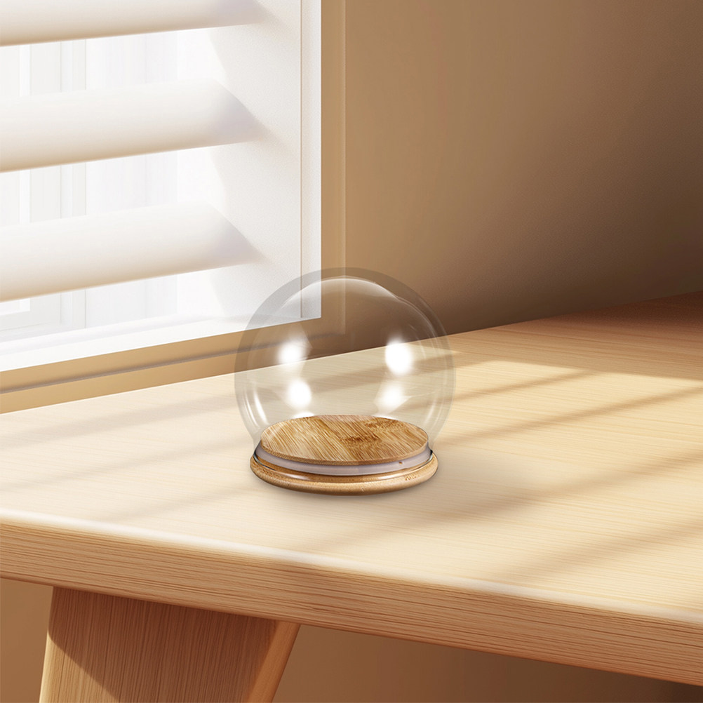 Plastic Dome Clear - โดมแก้วใส 2 ชิ้น พร้อมฐานไม้ สำหรับจัดแสดงดอกไม้ที่คงอยู่ตลอดเวลา ตกแต่ง